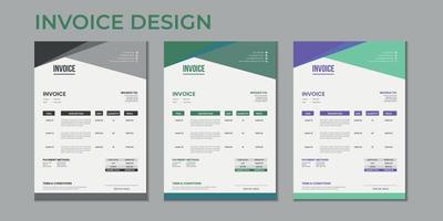 Minimal corporate Business multiple color variation a4 size vector invoice design template