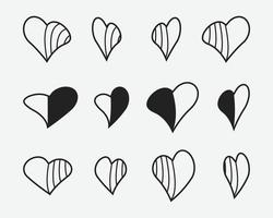 Doodle love heart. Loving cute hand drawn sketched hearts, doodle valentine heart shape drawing elements for greeting cards and valentines day design vector isolated icons set. Sketchy amour pack