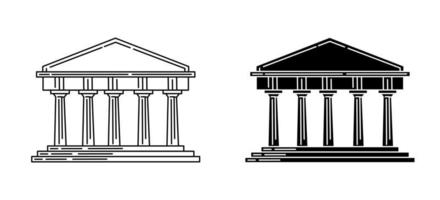 Ancient greek pillar columns temple outline and glyph icon vector