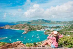 View of English Harbor from Shirley Heights, Antigua, paradise bay at tropical island in the Caribbean Sea photo