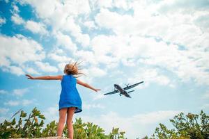 Happy girl in dress girl enjoy sky view photo