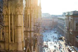 Beautiful view from the rooftop of Duomo cathedral, Milan, Italy photo