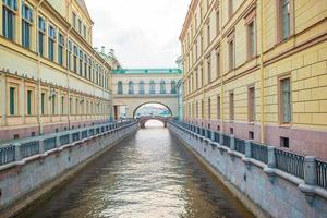 View of canal in beautiful city in Saint Petersburg. Buildings from both sides of the river. photo