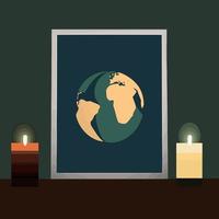 a globe and a lit candle to represent the campaign against climate change called earth hour vector