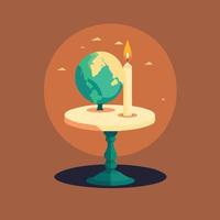 a globe and a lit candle to represent the campaign against climate change called earth hour vector
