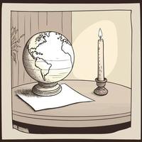 a globe and a lit candle to represent the campaign against climate change called earth hour vector