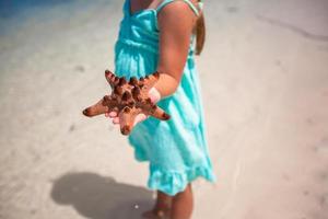 Kid's hands holding starfish photo