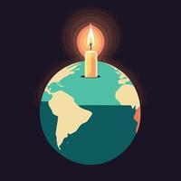 a globe and a lit candle to represent the campaign against climate change called earth hour vector