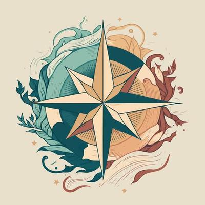 Compass wind rose in stylized and colored illustration