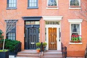 West Village at New York Manhattan. Old red houses in New York city photo