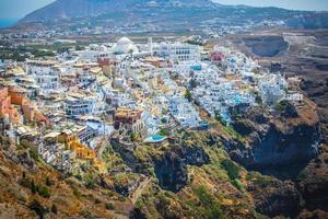 Top view of capital Fira, Main Town of Santorini island, Greece photo