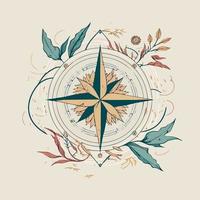 Compass wind rose in stylized and colored illustration