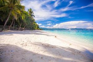 Perfect white beach with green palms and turquoise water photo