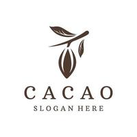 Chocolate cocoa pod plant logotype template design, cocoa bean, exotic organic plant isolated background. vector