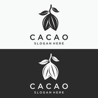 diseño de plantilla de logotipo de planta de vaina de cacao de chocolate, grano de cacao, fondo aislado de planta orgánica exótica. vector