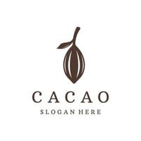 diseño de plantilla de logotipo de planta de vaina de cacao de chocolate, grano de cacao, fondo aislado de planta orgánica exótica. vector