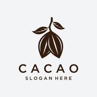 diseño de plantilla de logotipo de planta de vaina de cacao de chocolate, grano de cacao, fondo aislado de planta orgánica exótica. vector