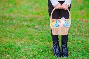 Basket with easter eggs on Easter holidays photo