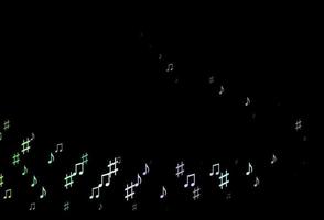 Dark Multicolor, Rainbow vector background with music symbols.