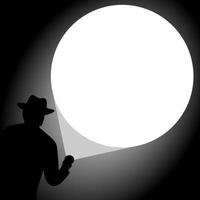 silhouette man hoding a flashlight shining to the wall, copy space concept vector