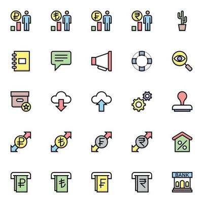 Filled color outline icons for Business and financial.