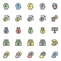 iconos de contorno de color rellenos para negocios y finanzas. vector