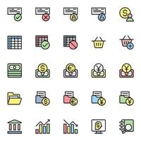 iconos de contorno de color rellenos para negocios y finanzas. vector