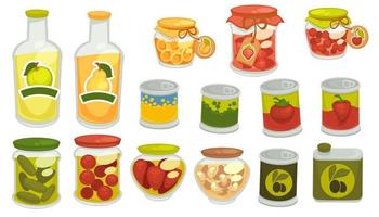 Pickles and marinated veggies, juices in jars vector