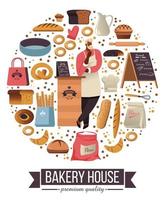 panadería, tienda de venta de productos y pasteles horneados vector