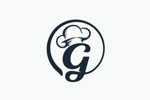 chef logo with a combination of letter g and chef hat for any business especially for restaurant, cafe, catering, etc. vector