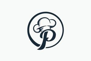 chef logo with a combination of letter p and chef hat for any business especially for restaurant, cafe, catering, etc. vector