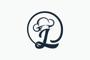 logotipo de chef con una combinación de letra l y sombrero de chef para cualquier negocio, especialmente para restaurante, cafetería, catering, etc. vector
