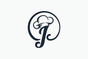 chef logo with a combination of letter j and chef hat for any business especially for restaurant, cafe, catering, etc. vector