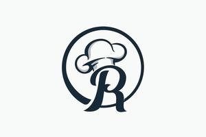 chef logo with a combination of letter r and chef hat for any business especially for restaurant, cafe, catering, etc. vector