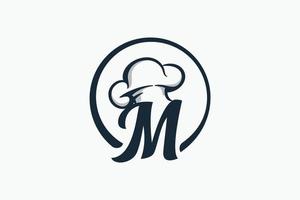 chef logo with a combination of letter m and chef hat for any business especially for restaurant, cafe, catering, etc. vector