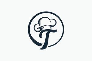 logotipo de chef con una combinación de letra t y sombrero de chef para cualquier negocio, especialmente para restaurante, cafetería, catering, etc. vector