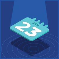 Blue 3D calendar floating with spotlight - January 23th vector