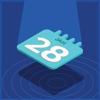 Blue 3D calendar floating with spotlight - January 28th vector