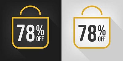 78 percent off. Black, white and yellow banner with seventy-eight percent discount. Shopping bag concept vector. vector