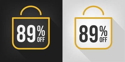 89 percent off. Black, white and yellow banner with eighty-nine percent discount. Shopping bag concept vector. vector