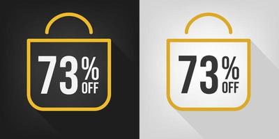 73 percent off. Black, white and yellow banner with seventy-three percent discount. Shopping bag concept vector. vector