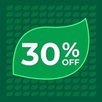 30 percent off. Thirty percent off on a green background with tree leaf concept vector. vector