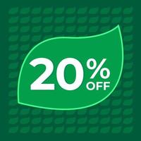 20 percent off. Twenty percent off on a green background with tree leaf concept vector. vector