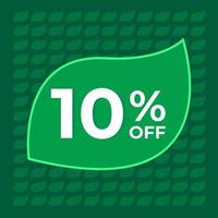 10 percent off. Ten percent off on a green background with tree leaf concept vector. vector