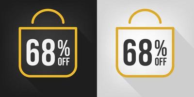 68 percent off. Black, white and yellow banner with sixty-eight percent discount. Shopping bag concept vector. vector