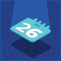 Blue 3D calendar floating with spotlight - January 26th vector