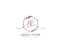 Initial LK Feminine logo beauty monogram and elegant logo design, handwriting logo of initial signature, wedding, fashion, floral and botanical with creative template vector