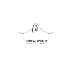 Initial LK Feminine logo beauty monogram and elegant logo design, handwriting logo of initial signature, wedding, fashion, floral and botanical with creative template vector