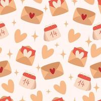 Seamless valentine's day pattern with envelopes and calendar in flat style vector