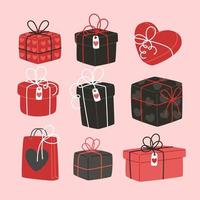 Collection of valentine's day gifts in flat style, set of different boxes vector